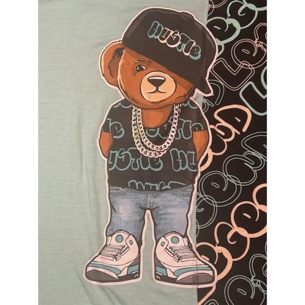 Vibes by Bailey Hustle Bear Blue/Black Short Sleeve Legend Rap T-Shirt - Size XL
